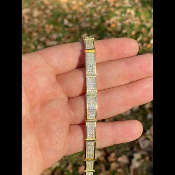 Other - COPY - 14k Gold Over Solid 925 Sterling Silver Mens Iced Flooded Out Bracelet D…